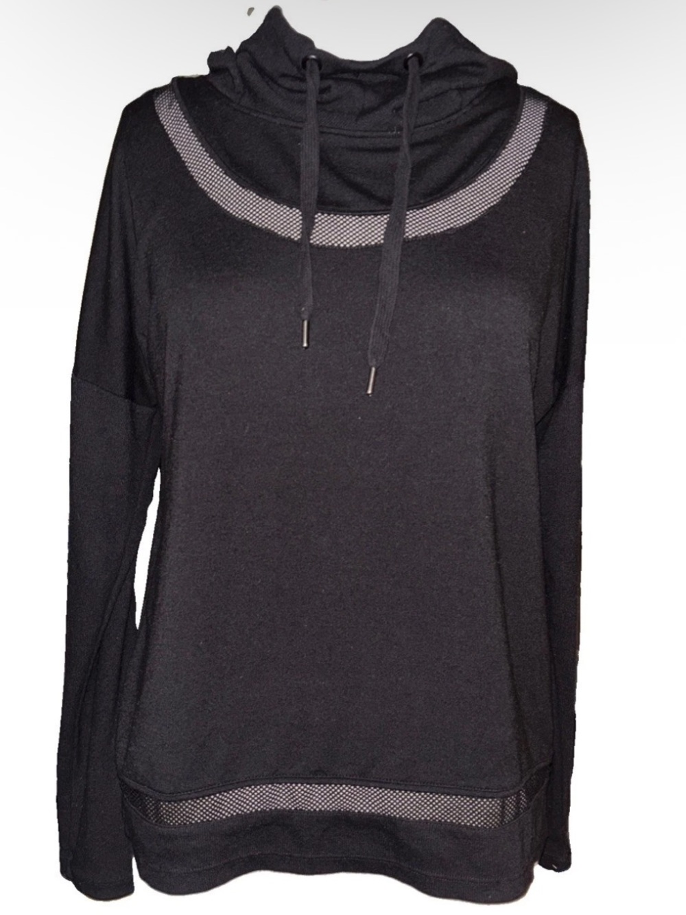Yogalicious open back Black Mesh-Trim Hoodie Sweatshirt